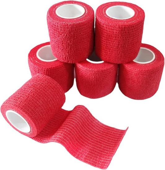 6 Pack 2" x 5 Yards Self Adhesive Bandage Wrap Breathable Cohesive Vet Wrap for Pets, Elastic Self-Adherent Tape for Sports, Wrist, Ankle (Red)