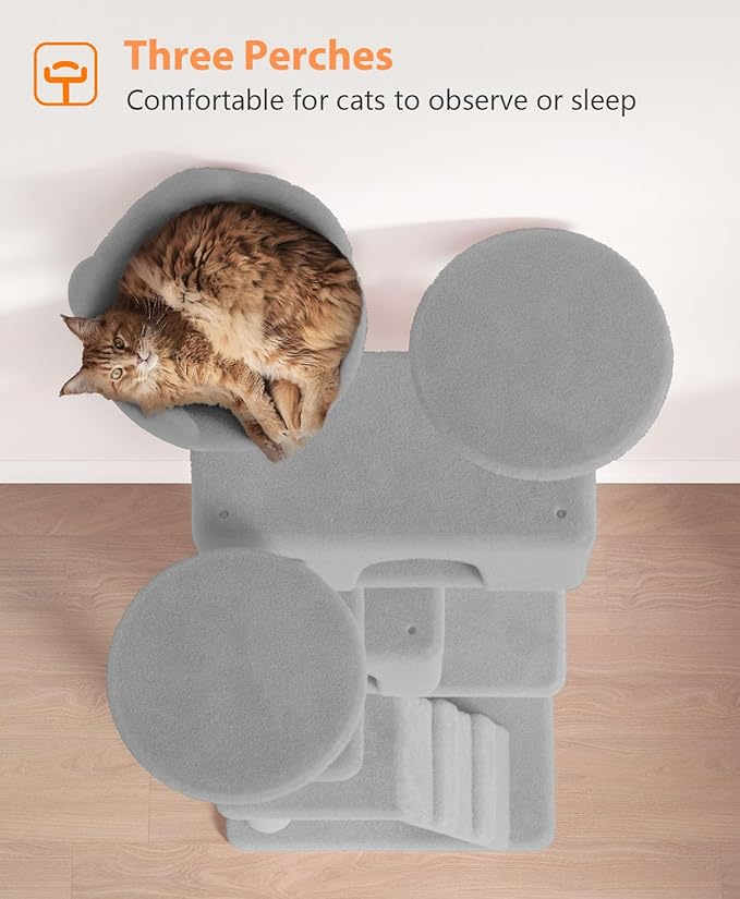 60'' Cat tree Tower for Indoor Cats Large Adult,Cute/Tall Modern Cat Tree for Big Cats 20 lbs,Plush Multi-Level Cat Condo with Scratching Posts,Dangling Ball for fun play(Light Gray, 60 inch)