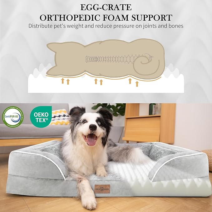 Comfort Expression Small Dog Beds Waterproof Orthopedic Foam Dog Sofa Beds for Small Dogs Comfy Pet Bed with Washable Removable Cover & Non-Slip Bottom(X-Small,Grey White)