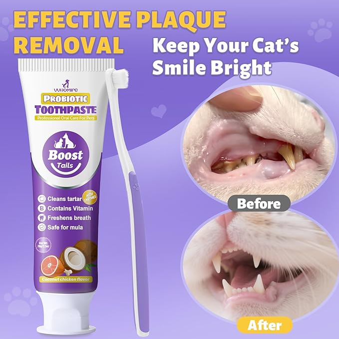 Cat Toothbrush and Toothpaste Kit - Includes Toothpaste (Coconut Chicken 2.5 oz.) Soft Brush, Finger Brush - Provides Safe and Effective Oral Care for Kittens and Adult Cats