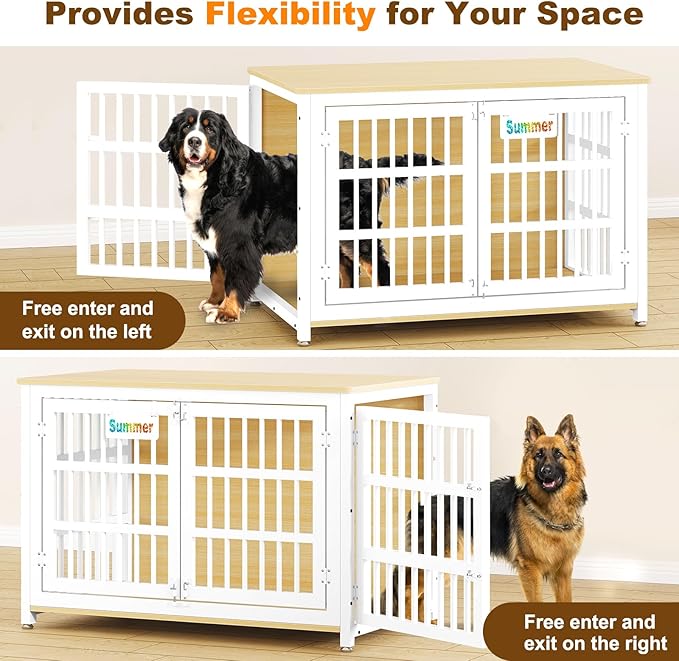 EasyCom Heavy Duty Dog Kennel Indoor with Name Tag, XXL Dog Crate Furniture for Large Dogs, Double-Doors Sturdy Dog Cage for Anxiety Dog, Decorate House as TV Stand, End Table, Bedside Table