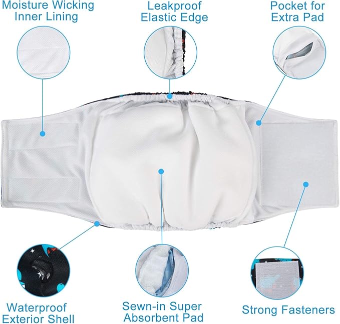 CuteBone Dog Belly Bands for Male Dogs Wraps Washable Doggie Diapers DM06L