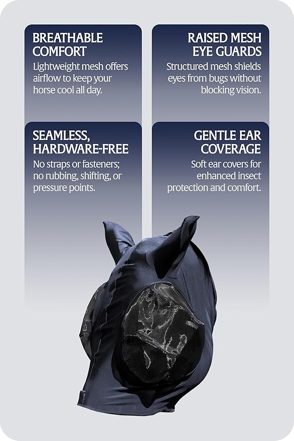 Equinavia Bug Out Fly Mask | Against Flies, Insects, UV Rays - Carbon Grey - Warmblood