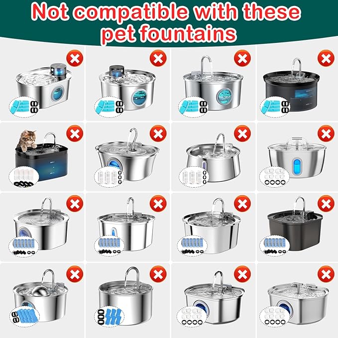 Cat Water Fountain Filters,24 Pack Cat Fountain Replacement Filters for Stainless Steel 67oz/2L Adjustable Water Flow Pet Water Fountain,Dog Water Fountain (12+12 Pack)