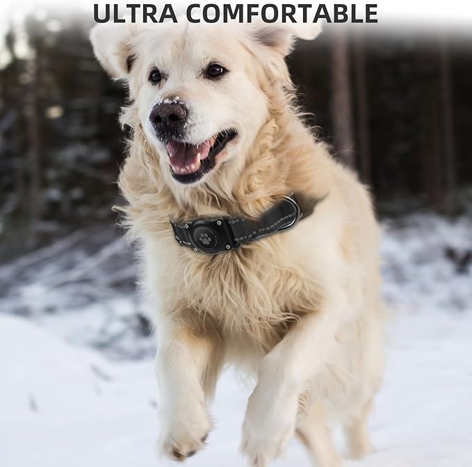 Airtag Dog Collar - 100% Waterproof Air tag Dog Collar Holder for Apple AirTag, Reflective, Soft Padded, Everlasting, GPS Dog Collar for Small Medium Large Dogs (Black, L)