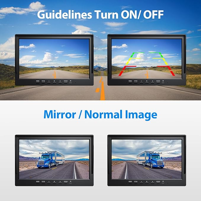 10" HD Backup Camera System Kit, Loop Recording Large Monitor with Wired Rear View Camera, IR Night Vision Waterproof Camera with Safe Parking Lines for Bus, Semi-Truck, Trailer, RV, BY102A