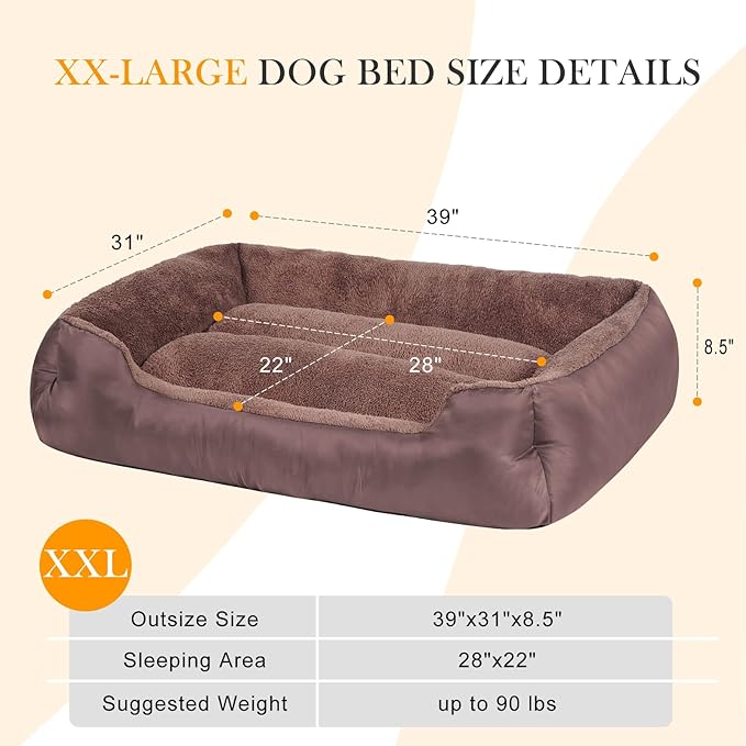Dog Bed for Large Dogs, Rectangle Washable Orthopedic Pet Bed, Soft Sleeping Puppy Bed, Durable Dog Sofa with Anti-Slip Bottom