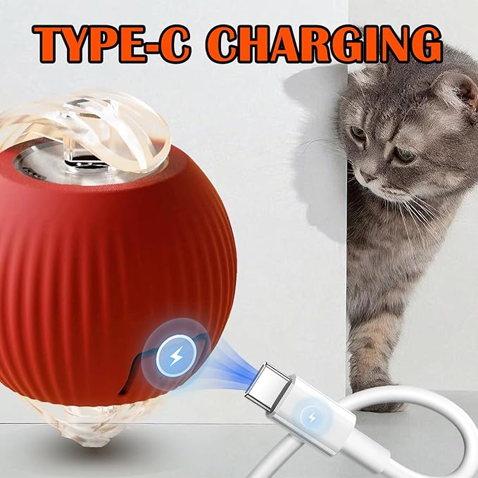 Cat Ball Toy,New Interactive Rolling Cats Dog Toy Balls 360° Smart Automatic Rolling Pet Ball, Fast Moving Toy for Dog,Interactive Toys for Cats (Yellow)