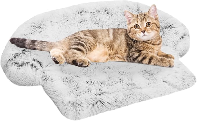 Calming Dog Bed Fluffy Plush Dog Mat for Furniture Protector with Removable Washable Cover for Large Medium Small Dogs and Cats (XS (31"x23.5"x5"), Light Grey)