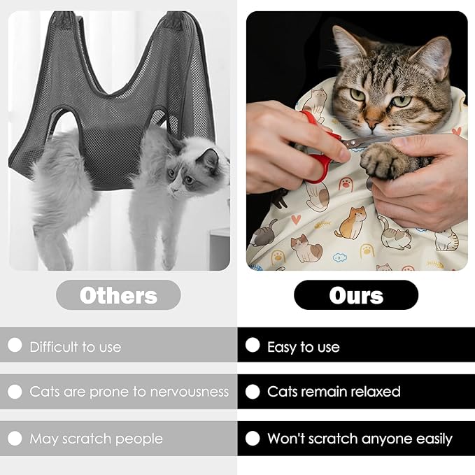 27.6"Cat Grooming Wrap, Self Adhesive Cat Wrap for Cutting Nails, Anti-Escape Calming Cat Swaddle Wrap for Medicine Ear Cleaning, Anti-Scratch Cats Burrito Restraint Blanket, Multifunctional Pet Tool