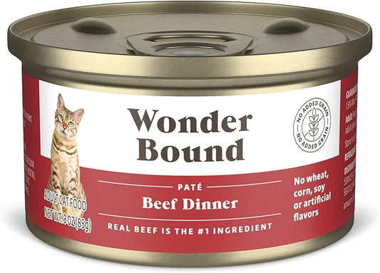 Amazon Brand - Wonder Bound Wet Cat Food, Paté, No Added Grain, 3 oz cans, Pack of 24 (Beef)