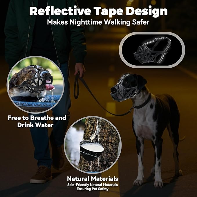 Dog Muzzle for Large Dogs, Medium and X-Large Aggressive Dog, Breathable Basket Muzzles, Suitable for Grooming Trimming Training, Allows Panting Drinking (Black, M)