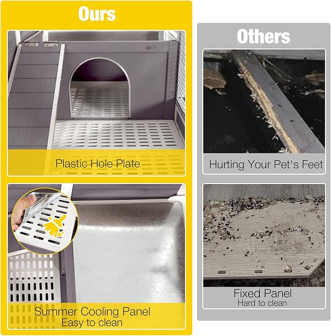 Aivituvin Wooden Guinea Pig Cages Indoor with Removable Stand, Anti Chewing Rabbit Hutch with Ramp and Wire Mesh, 2 Story Small Animals House Habitat with Pull Out Tray (Gray&Purple)