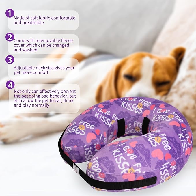 CuteBone Inflatable Dog Cone with Removable Soft Fleece Covers for Small/Medium/Large Dogs and Cats Neck Donut Collar After Surgery GWB06L