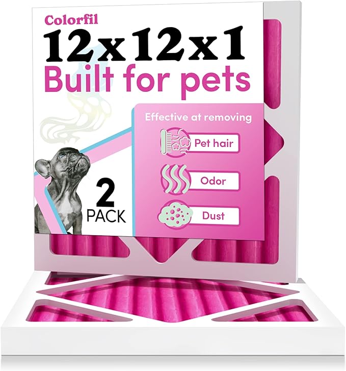 Colorfil 12x12x1 Air Filter (2-Pack) | Made in the USA | Color Changing | Remove Cat and Dog Odor | MERV 8 for Pet Hair Dander and Dust | 11.75"x11.75"x0.75" Exact Size