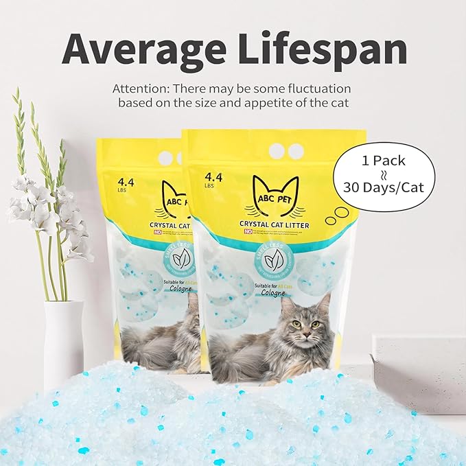 Cat Litter Crystals No Clumping Odor Control Kitty Litter Non-Clumping No scooping Low Dust, Low Tracking, Dehydrates Waste Cologne- 8.6 lbs (2 x 4.3 lb Packs)