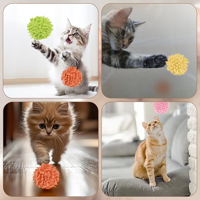9Pcs Cat Pom Pom Balls, Cats Ball Toys with Bells, 2 inches Soft Cat Balls Toy for Indoor, Assorted Color Yarn Puffs Ball for Cats, Kitten Chasing Toys for Kitty, Pet Interactive Play(Multi-Color)