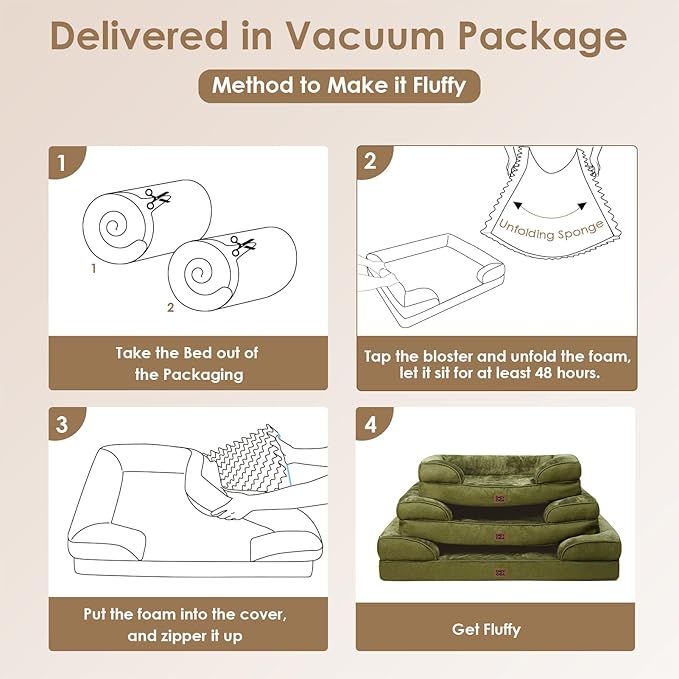 EHEYCIGA Orthopedic Dog Beds for Large Dogs, Waterproof Memory Foam Large Dog Bed with Sides, Non-Slip Bottom and Egg-Crate Foam Pet Couch Bed with Washable Removable Cover, Olive Green