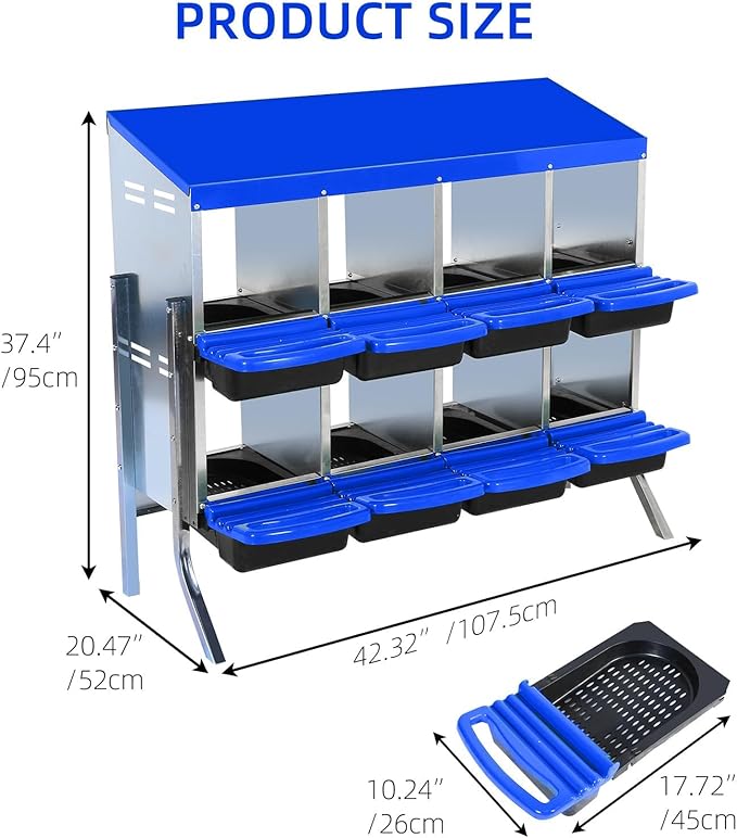 Chicken Nesting Box,8 Compartment Nesting Boxes for Laying Eggs with Legs,Wall Mount Poultry Roll Away Chicken Laying Boxes,Easy Egg Collection,Cleanable Pull Out Hen Roosting Boxes 8 Hole