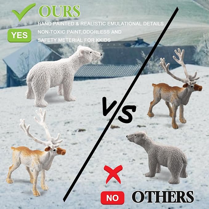 18pcs Arctic Animal Figures, Realistic Arctic Animals Toy Figurines Set with Arctic Fox Wolf Polar Bear Reindeer Figures for Kids, Miniature Toys Cake Topper Birthday Gift