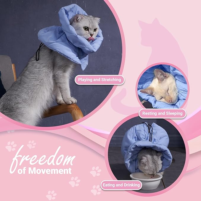 Cat Recovery Collar, Soft Adjustable Cone for Cats and Kittens, Lightweight Waterproof Elizabethan Collar for After-Surgery Care, Prevent Licking and Scratching, Neck Protector for Pets（Pink,M）