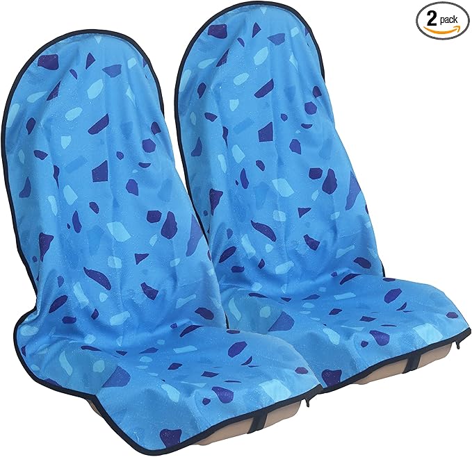 Car Seat Cover Protector Front Seats,for Gym Workout,Running,Swimming,Beach and Hiking,Waterproof Sweat Towel Bucket Seat Covers for Cars SUV Trucks (Blue Marbling, 2Pcs)
