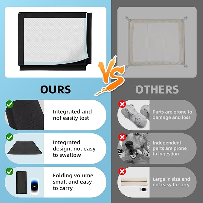 Dog Pee Pad Holder, Puppy Pad Holder, 14 Powerful Magnetic Clips, Indoor Dog Potty, Oxford Cloth Material, Fit 34x28 Pad, Black