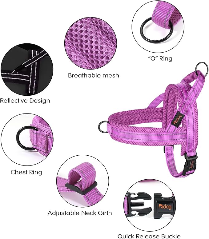 Didog No Pull Dog Harness with Soft Mesh Padded,Reflective & Quick Fit Light Weight Dog Strap Vest Harness,Easy for Walking Training (S:Chest 18-22", Purple)