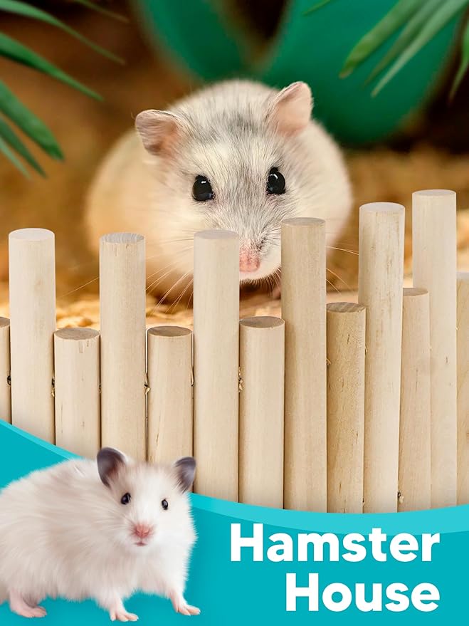 2PCS Wooden Hamster Fence, Bridge Cage Decor, Wooden Hamster Accessory 11.8in（3.93in High）