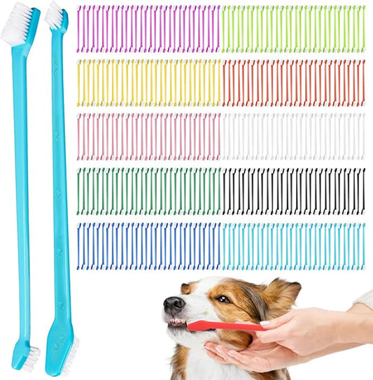 300 Pcs Dog Toothbrush Kit, Dual-Headed Toothbrush for Dogs & Cats, 10 Colors