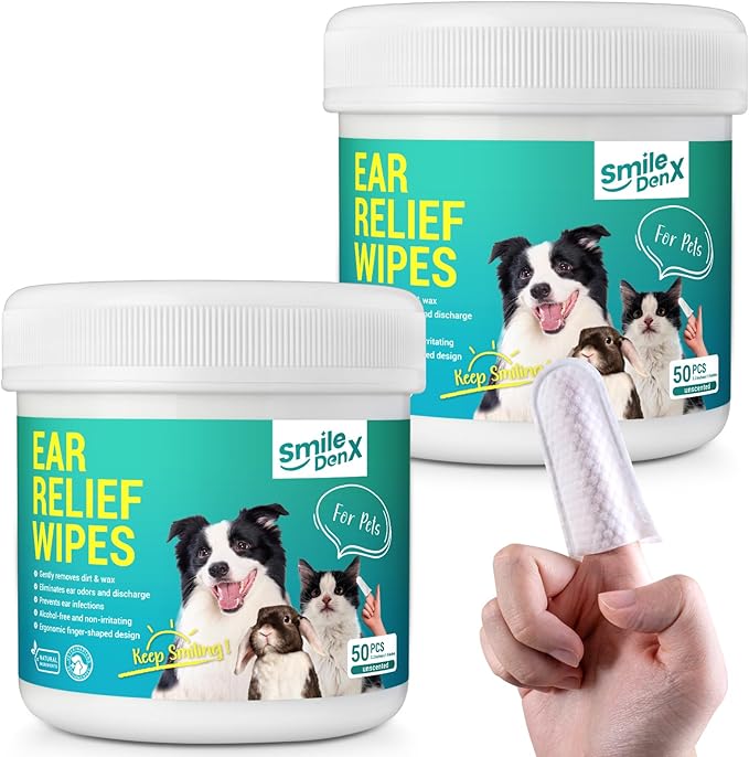 Dog Ear Cleaner Wipes - Dog Ear Infection Treatment Fast Relief from Ear Itching and Inflammation, Cat Ear Wipes Gently Remove Ear Wax Debris and Smelly (100 Pcs, Unscented)
