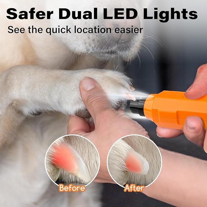 Dog Nail Grinder 5-Speed Upgrade - Professional Rechargeable pet Nail Trimmer with 2 LED Lights Ultra Quiet and Low Vibration Providing Painless Beauty for Large Medium and Small Dogs and Cats