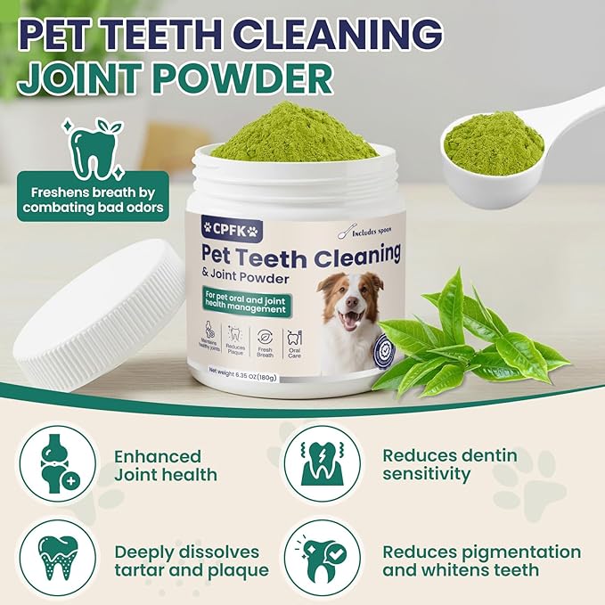Dental Cleaning Joint Powder for Dogs - 6.35OZ Dog Dental Cleaning Powder with Probiotics to Lighten Bad Breath and Control Plaque Tartar Supports Dog Dental Care and Joint Health
