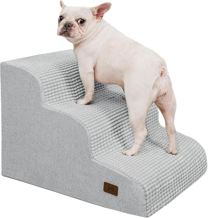 Dog Step for Bed, Dog Stair 3-Step 35D Pet Stair 15.7" H for High Bed or Sofa Non-Slip Balanced Pet Step Indoor, Light Grey