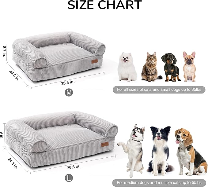 FUKUMARU Cute Dog Bed, Fluffy Dogs Couch with TPU Layer Keeping Lining Dry, Pet Sofa Medium Size Dog Easy to Care, Warm Cat Bed with Removable Zipper Cover, 36inch, Large, Light Grey