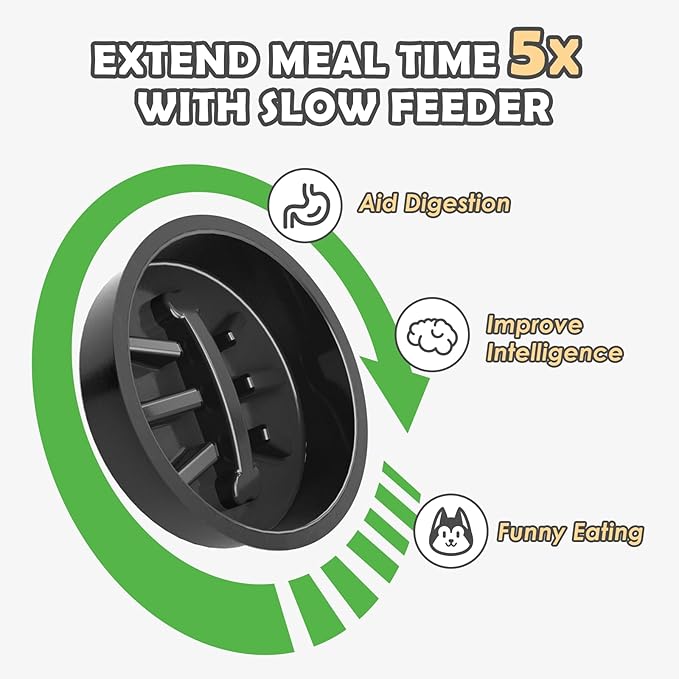 Elevated Dog Bowls with Slow Feeder and Spill Proof Mat, Adjustable Height 4.3-11.8'', Two 1.7L Stainless Steel Food & Water Bowls, Metal Raised Dog Bowl Stand, for Large Medium Breeds