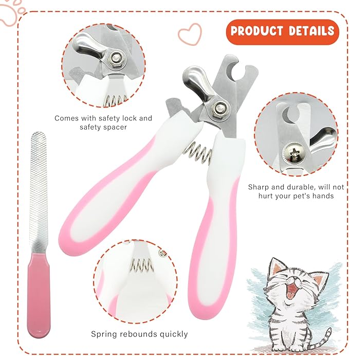 Cat Grooming Kit Set with Pet Shedding Slicker Brush Nail Clipper Trimmer Pet Massage Bath Glove Flea Comb for Bunny Puppy Kitten Guinea Pig Chinchilla Ferret Small Animals (Red, Pink)