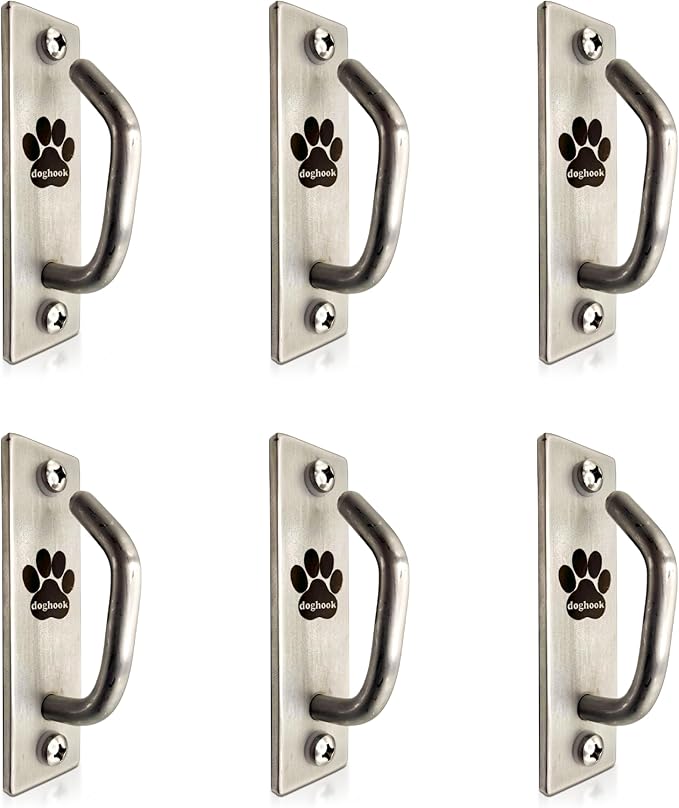 Canine Hitch- Secure Dog Leash Parking Mounted Indoor – Outdoor Wall Hook - Tie Out Stainless Steel Practical Lead Management for Home & Business, Slim Compact 6 Pack