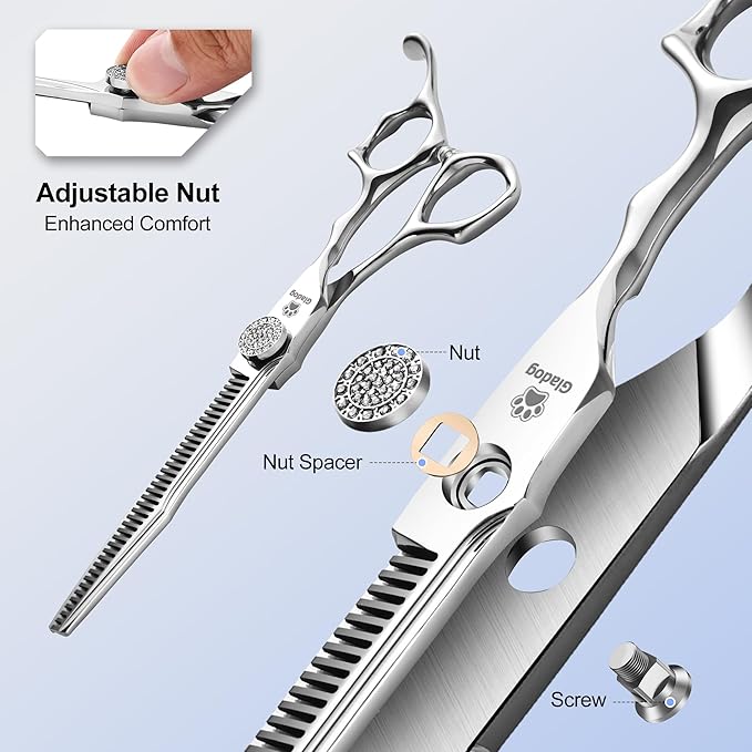 GLADOG 6.5" 9CR Thinning Shears for Dogs - Professional Dog Thinning Scissors with Luxurious Diamond Pivot Nut, Ideal Dog Grooming Scissors for Reducing Bulk, Dog Shears，Dogs Scissor for Grooming