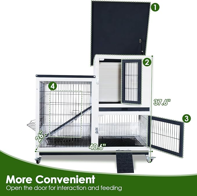 Bunny Hutch Indoor Rabbit Cage Outdoor 2-Story Rabbit House with Urine Guards and 2 Removable Tray for Small Animals