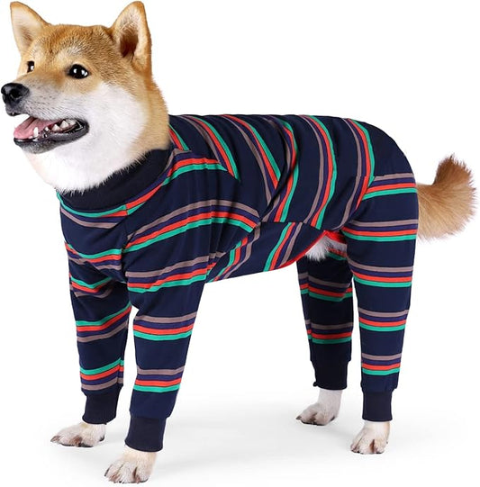 Dog Recovery Suit, Abdominal Wound After Surgery Wear, Prevent Licking Wounds, E-Collar & Cone Alternatives, Long Sleeve Postoperative Shirts Dog Pajamas Prevent Shedding(Large, Blue)