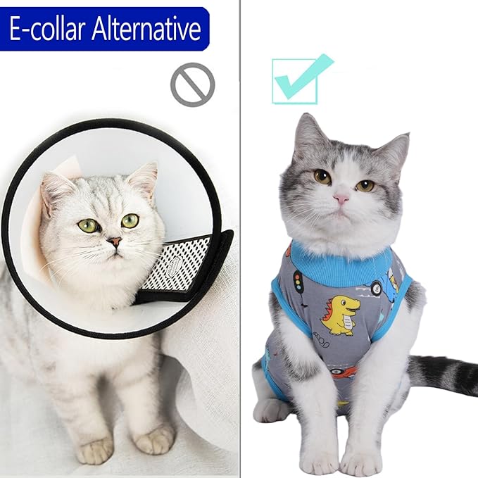 Cat Surgery Recovery Suit Professional for Surgical Abdominal Wound Or Skin Diseases E-Collar Alternative for Cats After Surgery Wear Pajama Suit (Gray, Large)