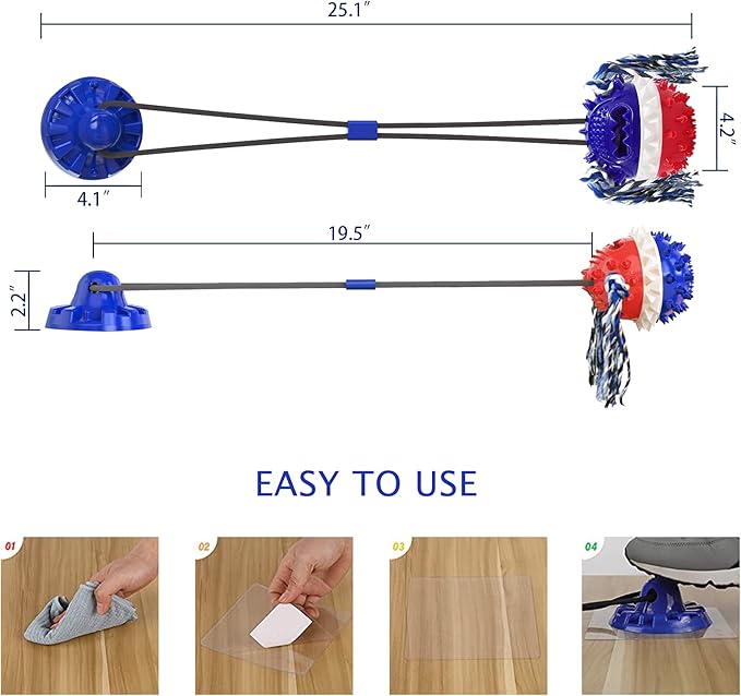 Aggressive Chewer Dog Toys - Rope Toys with Suction Cup, Teething Treats & Puzzle Food Dispensing Ball (Navy Blue)