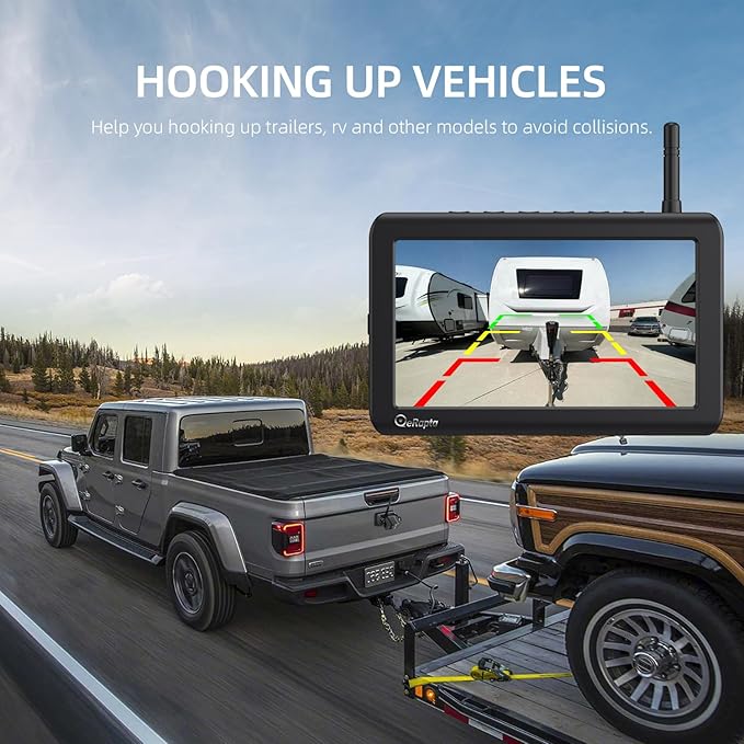 eRapta Magnetic Wireless Backup Camera Kit with HD1080P 7” DVR Monitor, Dual RV/Trailer/Truck/Tractor Cameras Wireless System, No Wiring, 9600mAh Rechargeable Battery, IR Night Vision-ACT702