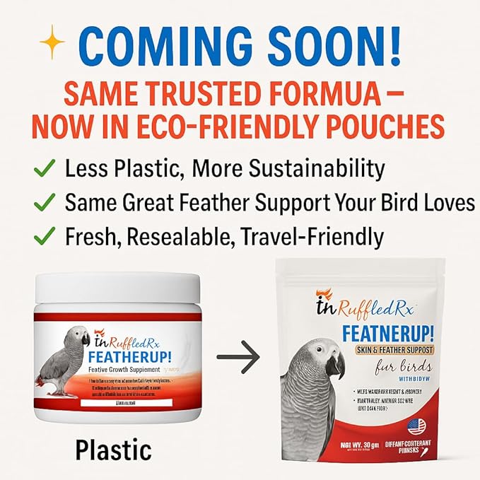 FeatherUp! Bird Vitamins with Biotin for Beautiful Plumage - Feather Growth Supplements for Parrots - 90 gm - 240 Servings