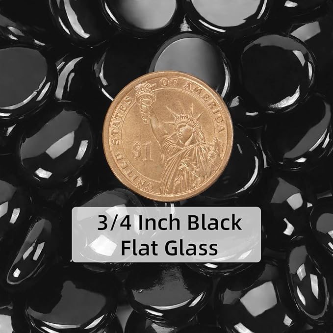 5LB Black Flat Glass Marbles for Vases, Gemstone Beads Vase Filler Decorative Glass Pebbles for Fish Tank, DIY Crafts, Aquarium Decor Rocks