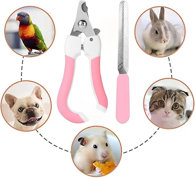 Cat Nail Clippers for Beginners and Groomers - Durable pet trimmer - Supplies with Safety Guard, Avoid Overcutting - Grooming Tool for Small Animals Tiny Dog Indoor Cat Bunny Rabbit Bird Kitten (Pink)