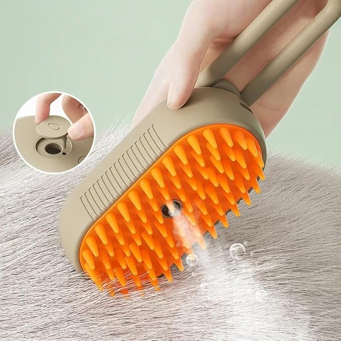 4-in-1 Cat Grooming Brush – Water Spray & Self-Cleaning Shedding Brush for Cats & Dogs – Pet Hair Removal & Massage Comb for Long & Short Hair (beige).