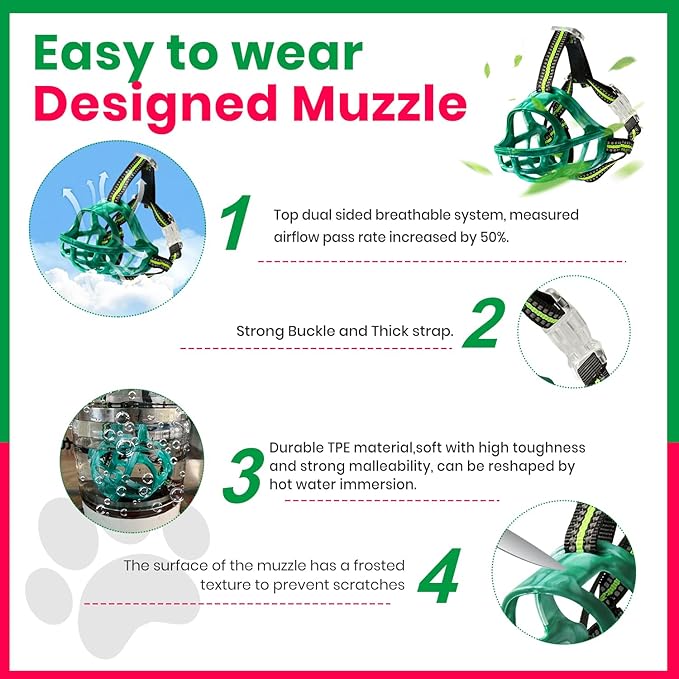 Dog Muzzle, Basket Muzzle for Small Medium Large Dogs, Anti-Biting and Chewing, Lightweight & Sturdy Cage Design, Allows Panting & Drinking, Ideal for Grooming & Training(Green Size XL)