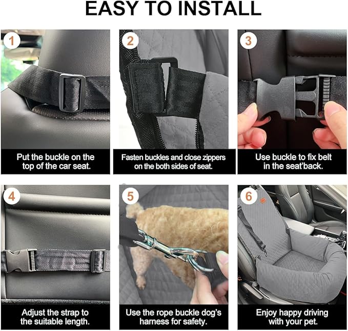 Dog Car Seat for Small Medium Dogs Up to 40lbs, Detachable Washable Soft Pet Booster Travel Bed for Front & Gray Seat with Safety Leash Belt